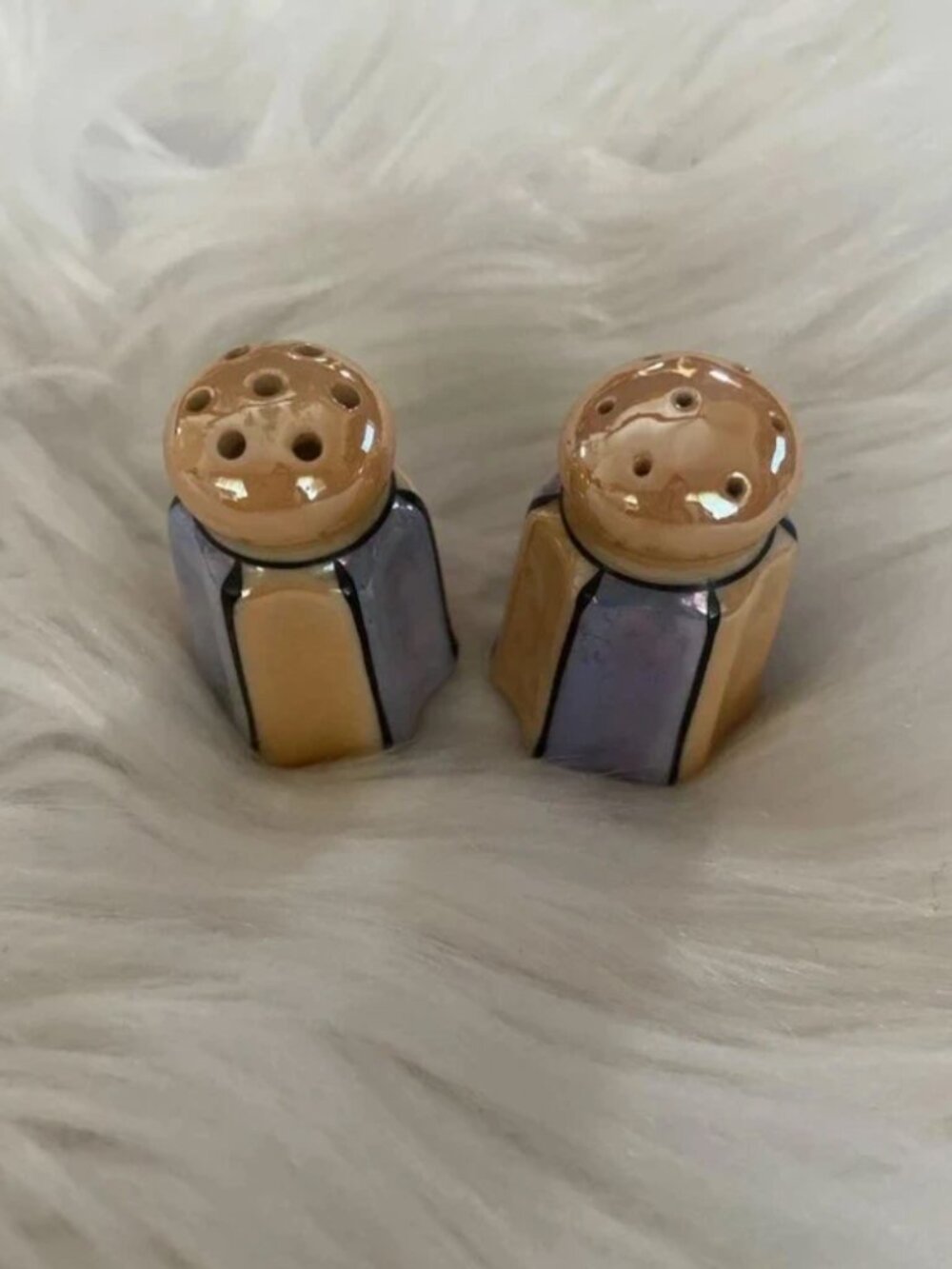 Vintage Japanese Lusterware Art Deco Salt and Pepper Shakers Hexagonal